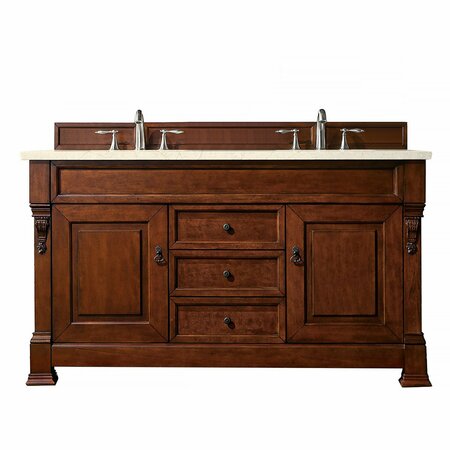 JAMES MARTIN VANITIES Brookfield 60in Double Vanity, Warm Cherry w/ 3 CM Eternal Marfil Quartz Top 147-114-5681-3EMR